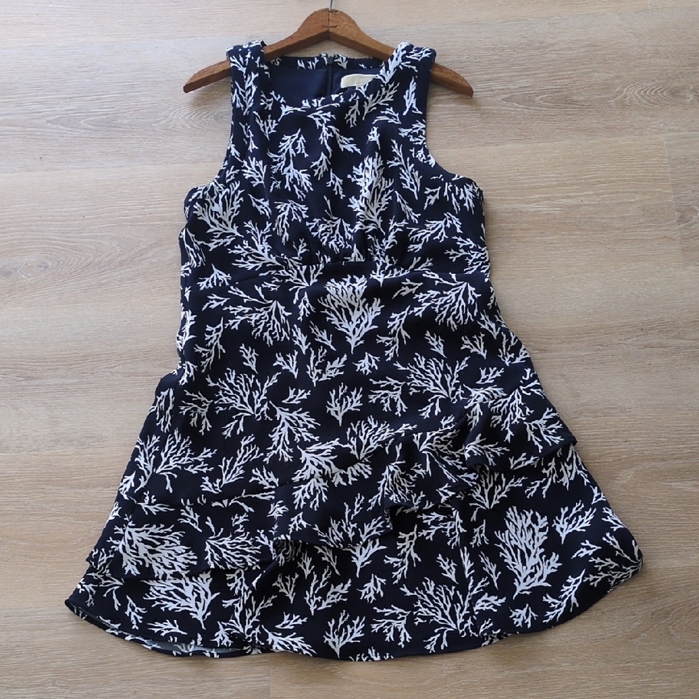 Size Medium Michael Kors Navy Blue With Coral Pattern Dress